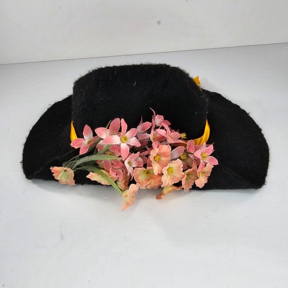 Vintage Build A Bear Felt Hat Black Orange Ribbon Flowers - Picture 3 of 6
